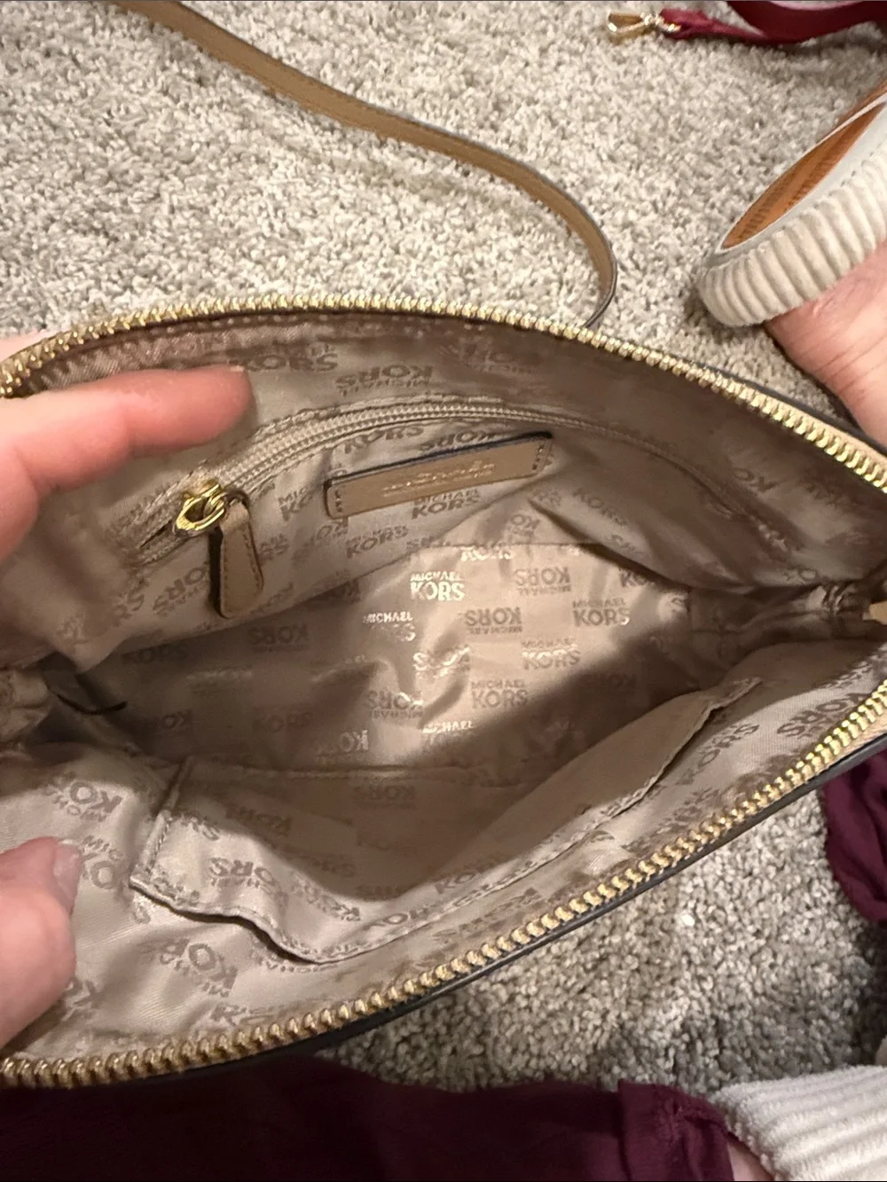 Michael Kors Beige Leather Crossbody with Gold Hardware